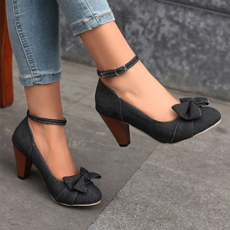 Darling Denim Bow Strap Heels