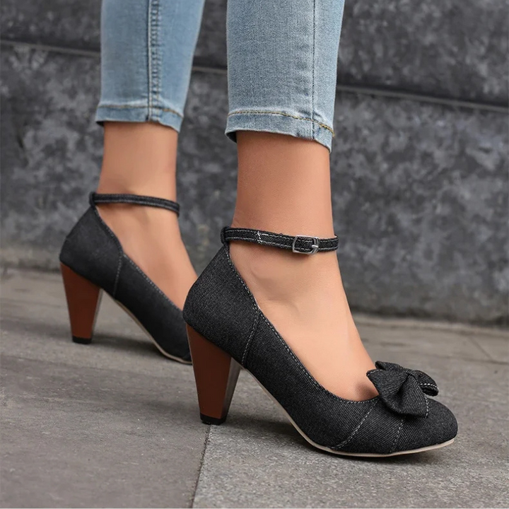 Darling Denim Bow Strap Heels