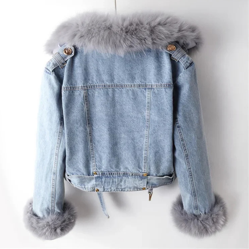 Celeste Fur Cropped Denim Jacket