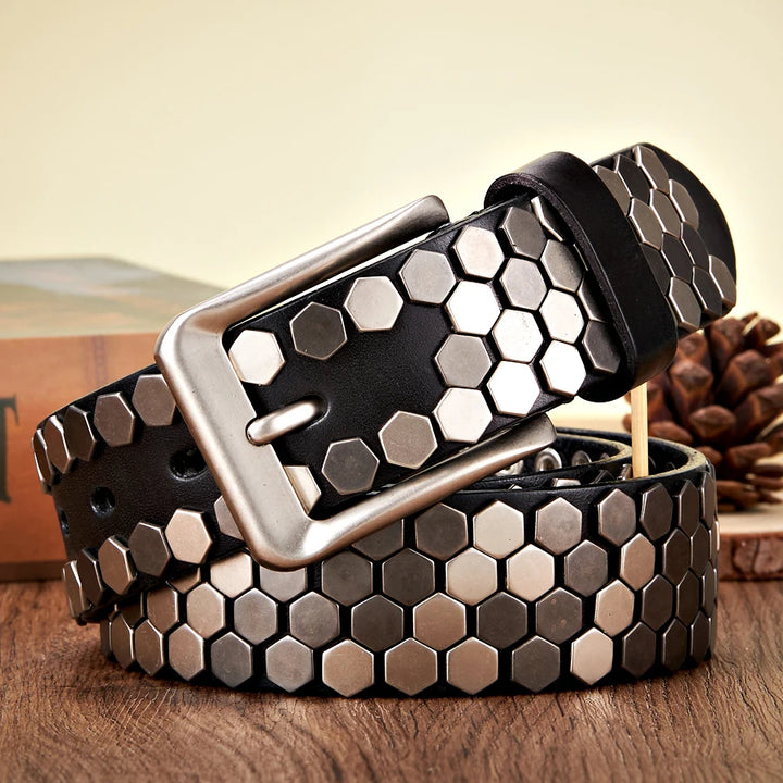 Volkan Genuine Leather Studded Belt