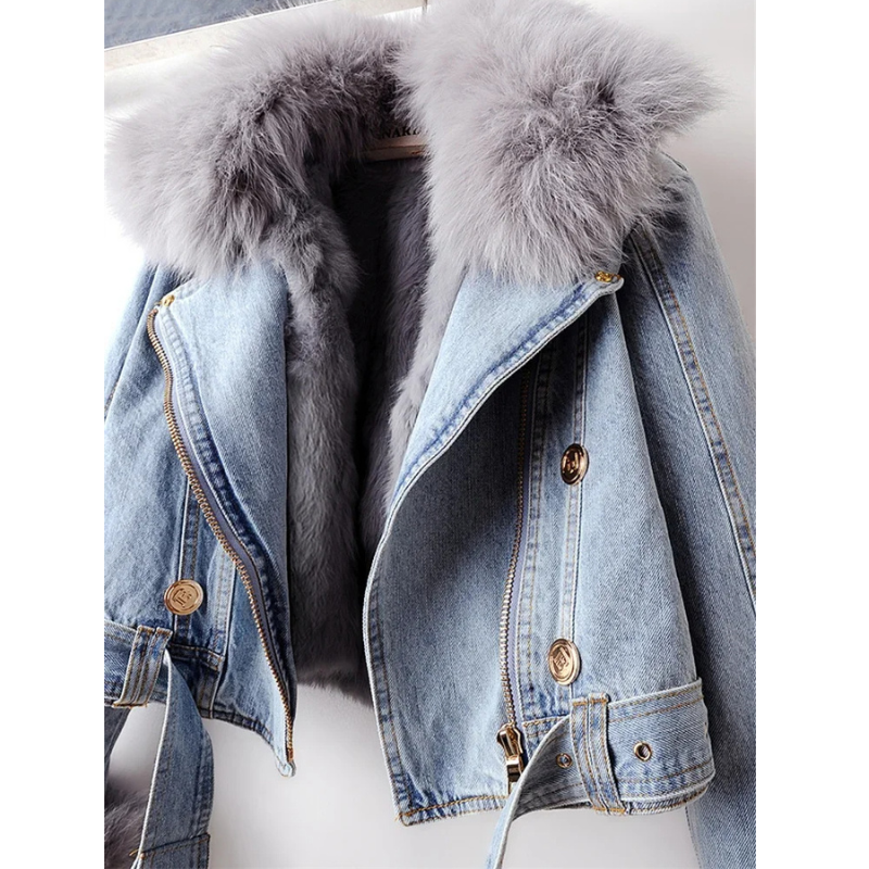 Celeste Fur Cropped Denim Jacket