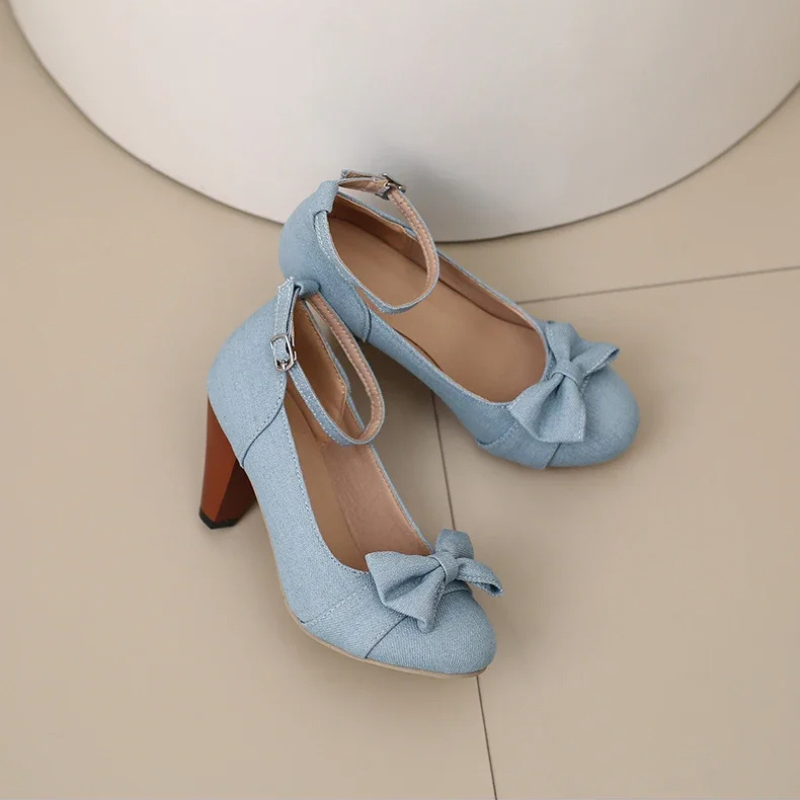 Darling Denim Bow Strap Heels