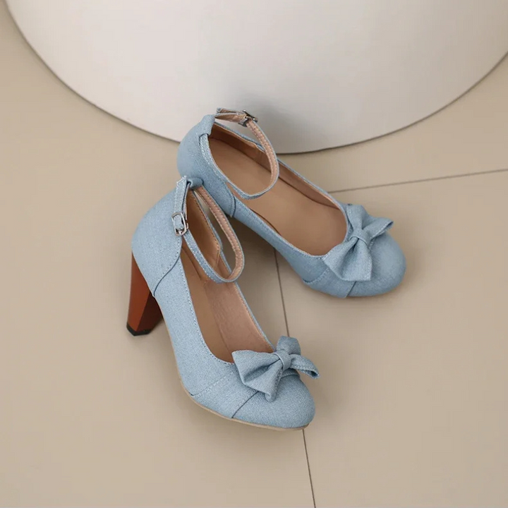 Darling Denim Bow Strap Heels