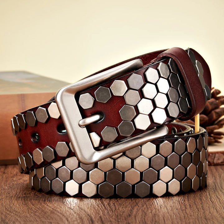 Volkan Genuine Leather Studded Belt