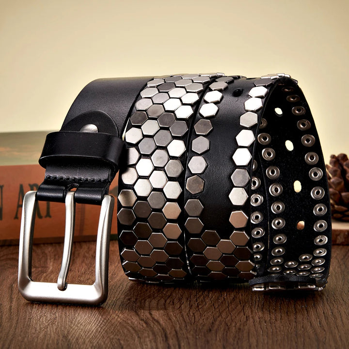 Volkan Genuine Leather Studded Belt
