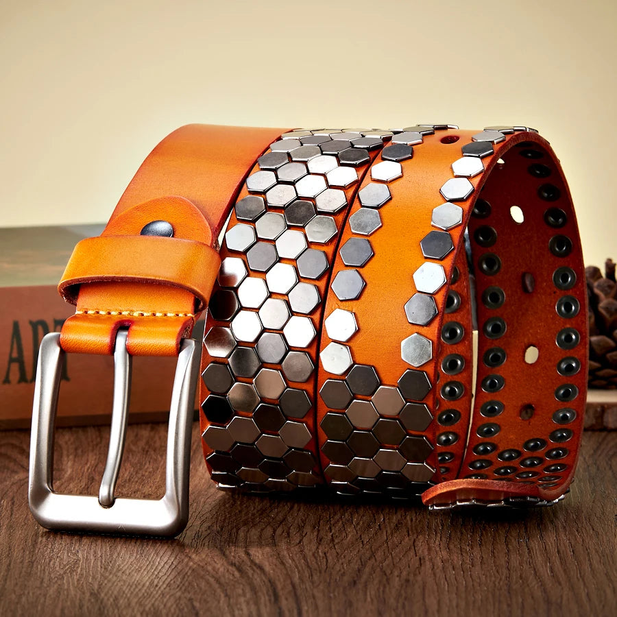 Volkan Genuine Leather Studded Belt