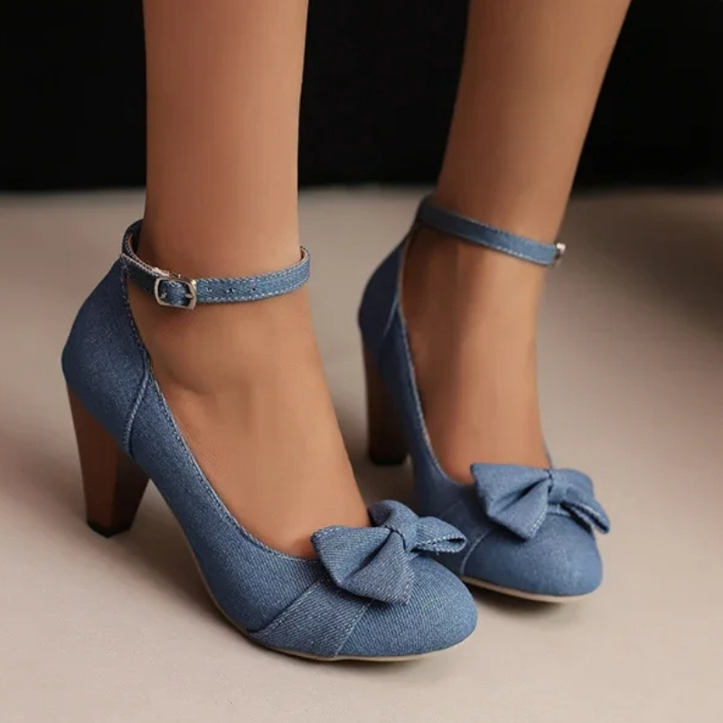 Darling Denim Bow Strap Heels