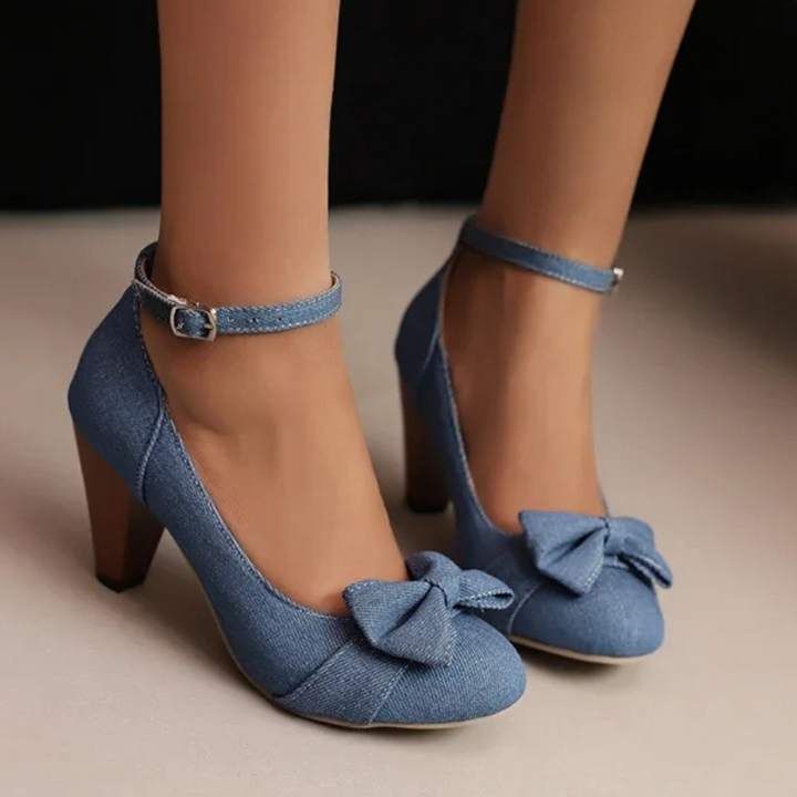 Darling Denim Bow Strap Heels