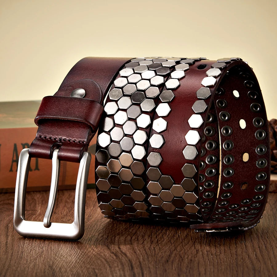 Volkan Genuine Leather Studded Belt
