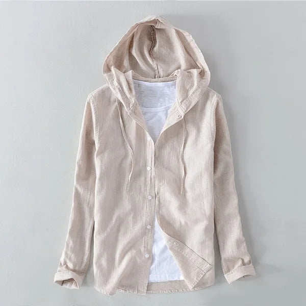 Roma Cotton-Linen Hooded Shirt