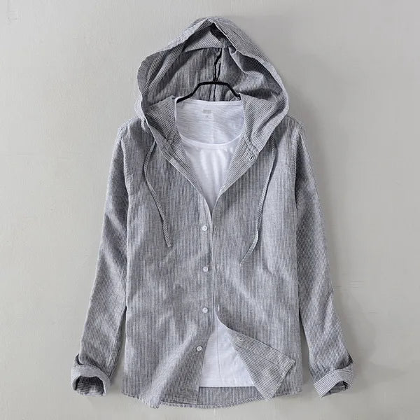 Roma Cotton-Linen Hooded Shirt