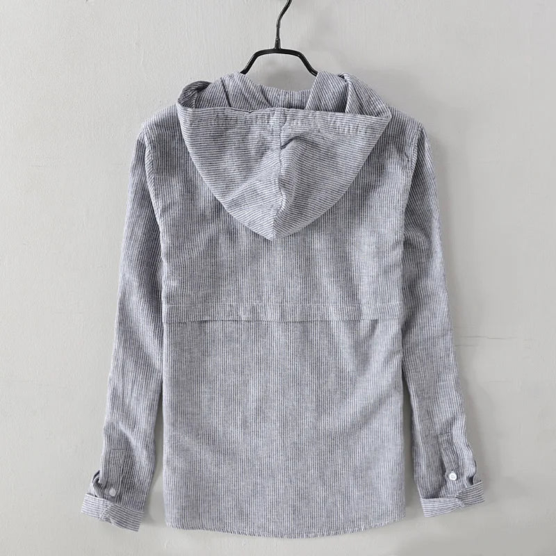 Roma Cotton-Linen Hooded Shirt