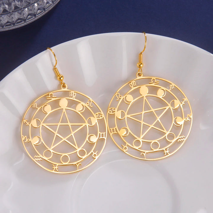 Zodiac Pentagram Earrings