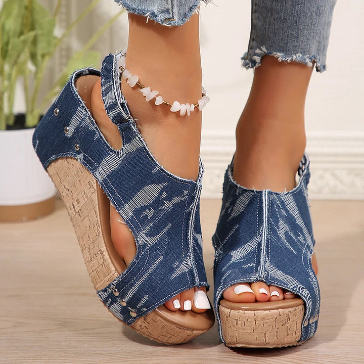 Indigo Denim Wedge Sandals