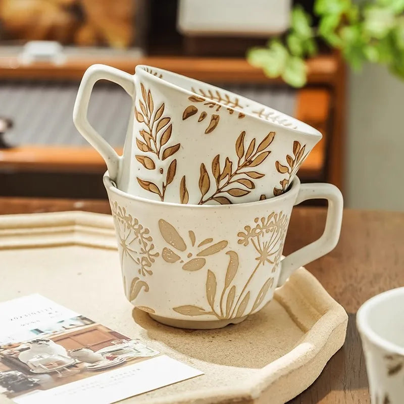Rustic Porcelain Embossed Mugs