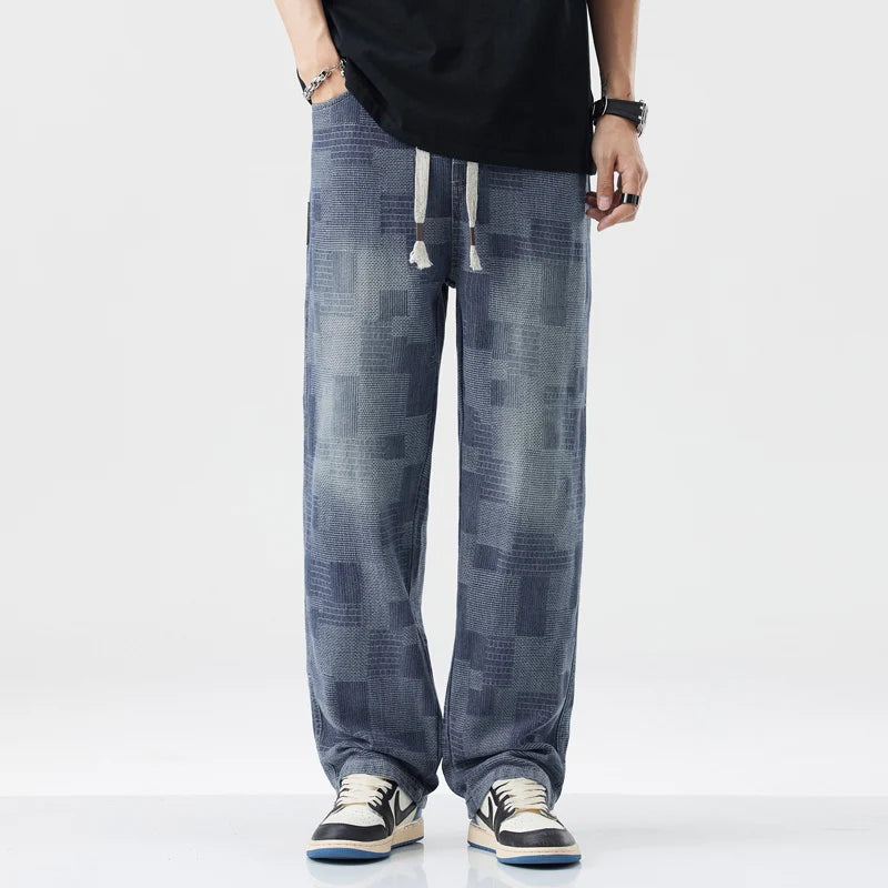 Marlon Denim Grid Fade Joggers