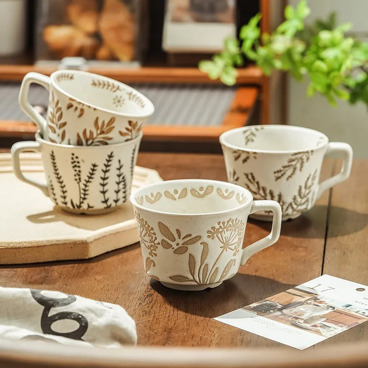 Rustic Porcelain Embossed Mugs