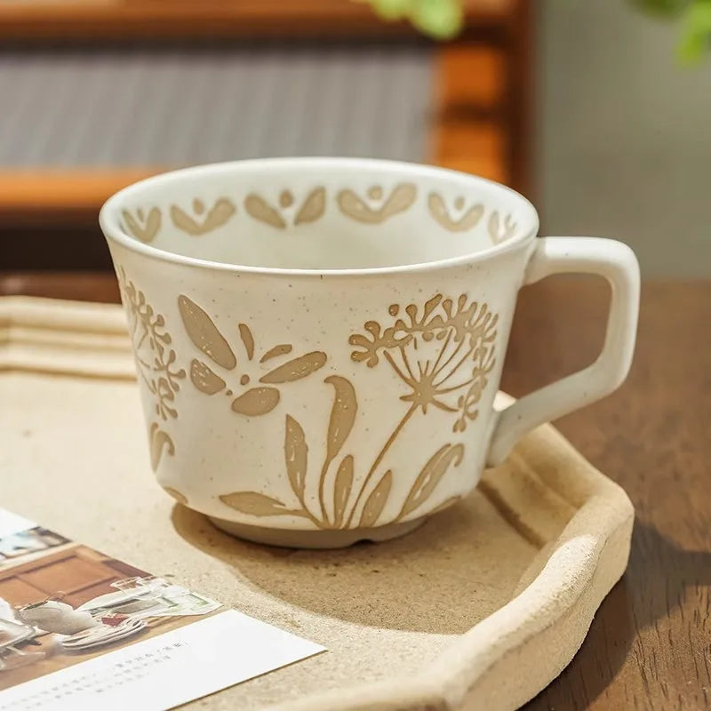 Rustic Porcelain Embossed Mugs