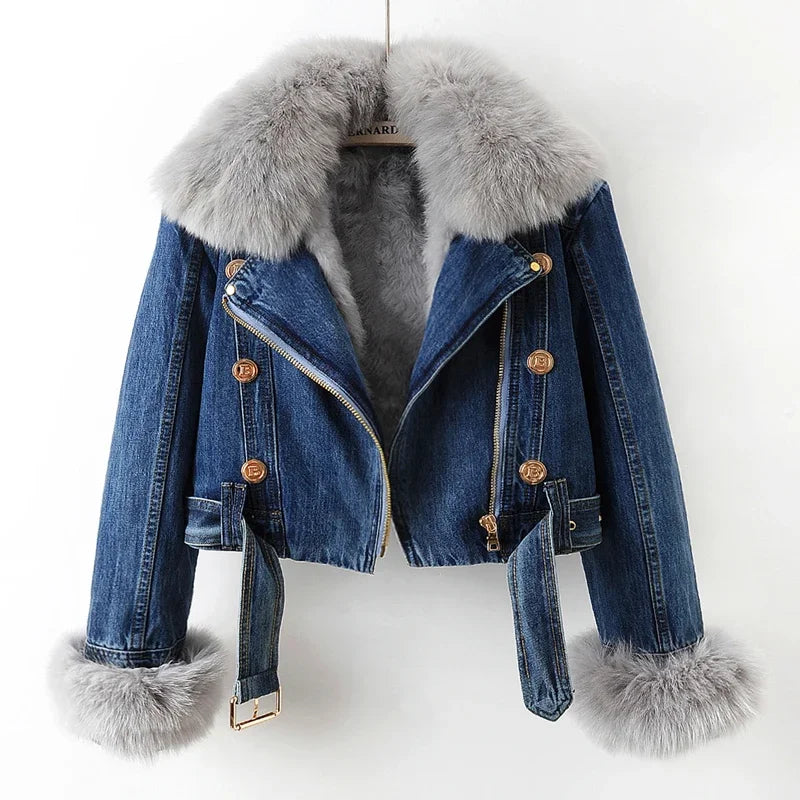Celeste Fur Cropped Denim Jacket