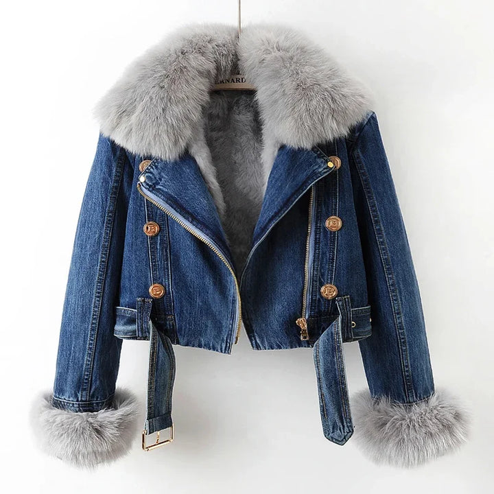 Celeste Fur Cropped Denim Jacket