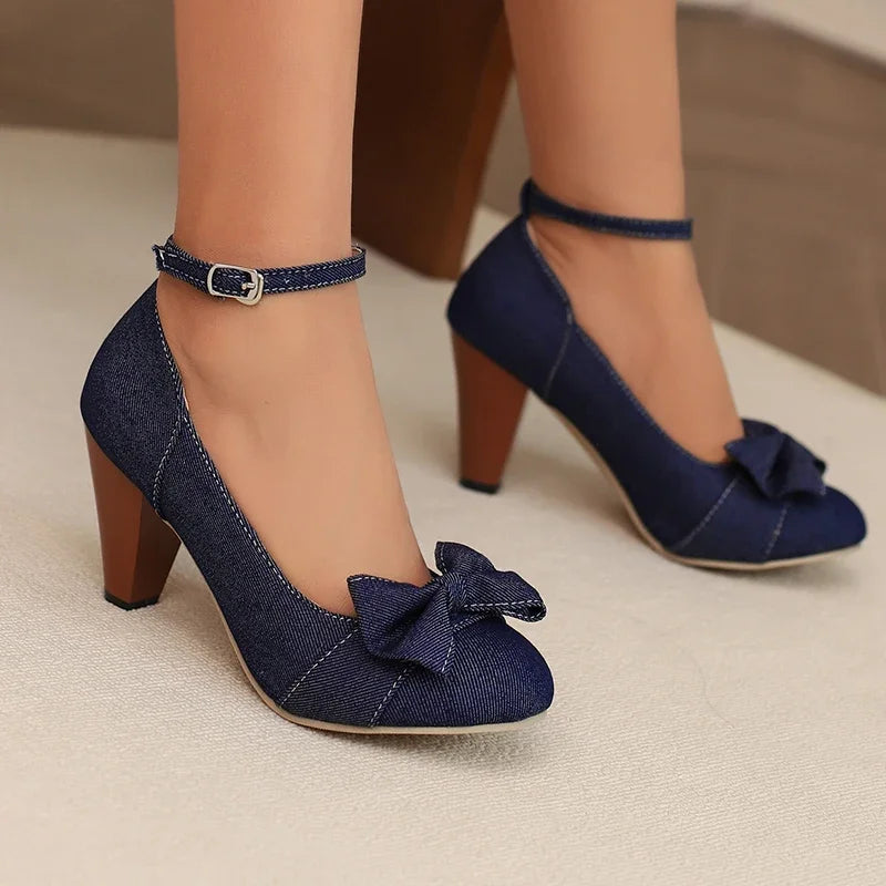 Darling Denim Bow Strap Heels