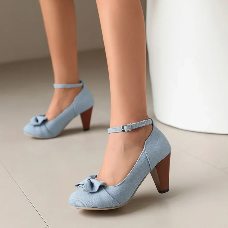 Darling Denim Bow Strap Heels