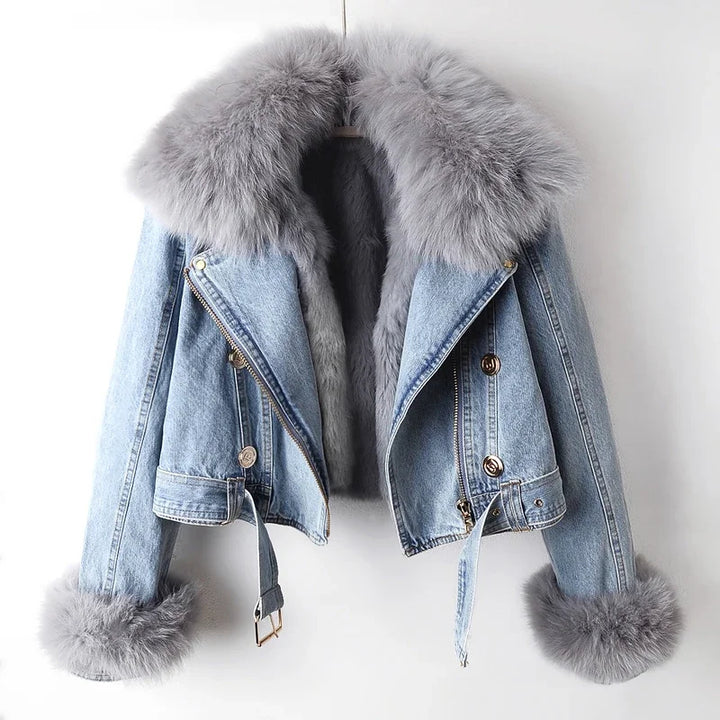 Celeste Fur Cropped Denim Jacket