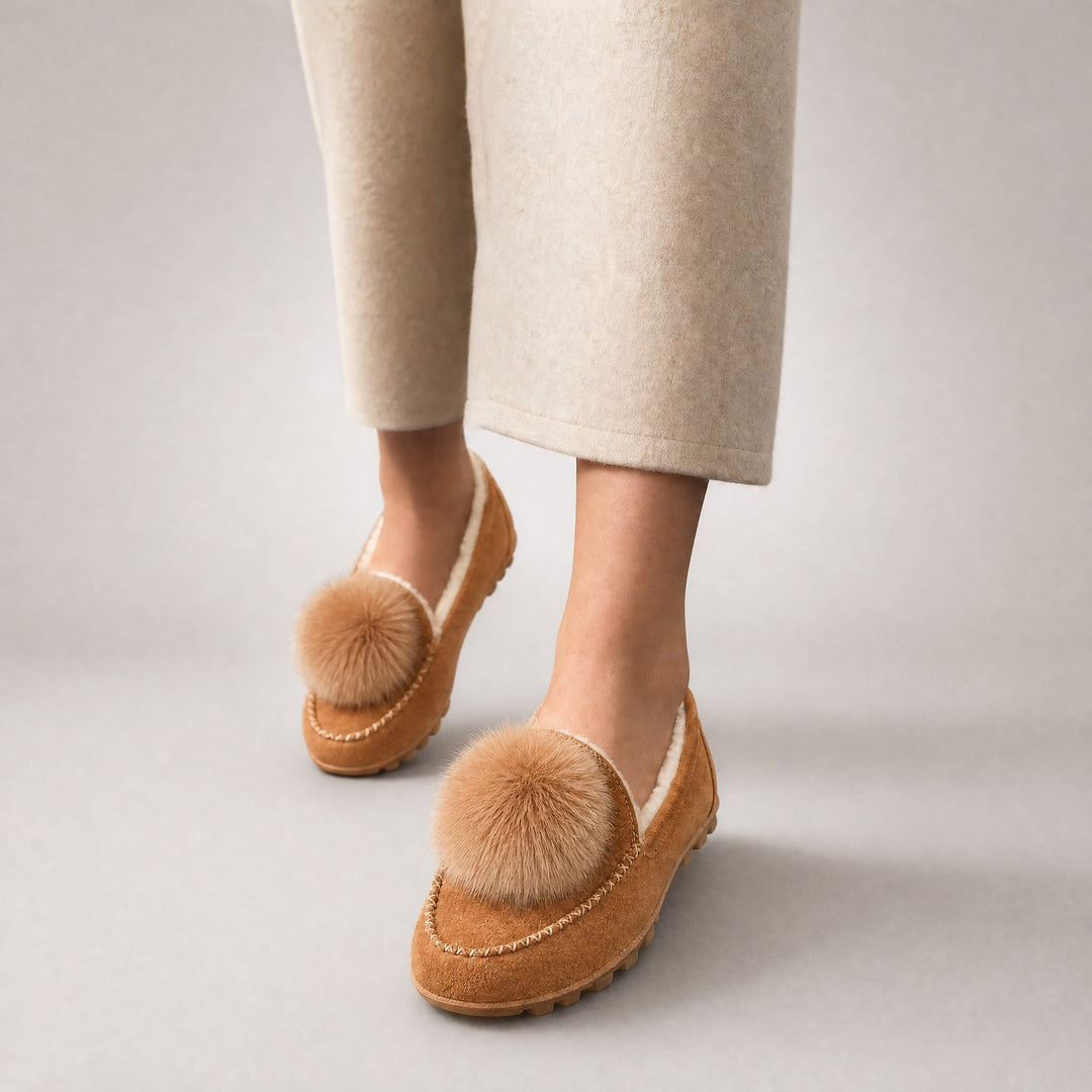 Fiora Pom-Pom Suede Loafers