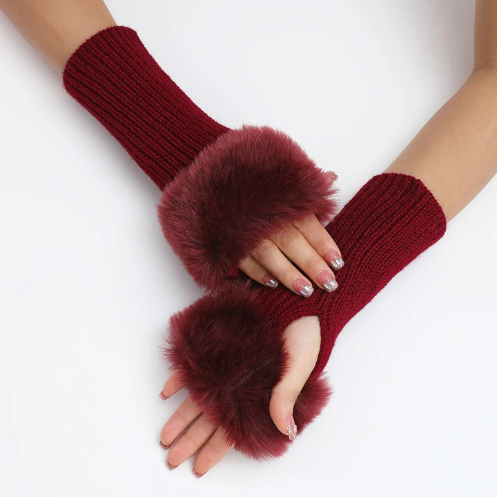 Valeria Ribbed Fur-Cuff Gloves