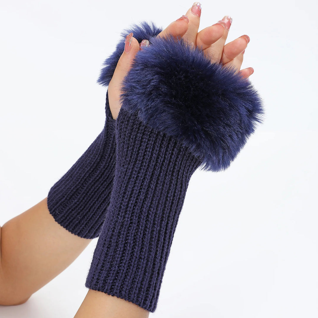 Valeria Ribbed Fur-Cuff Gloves