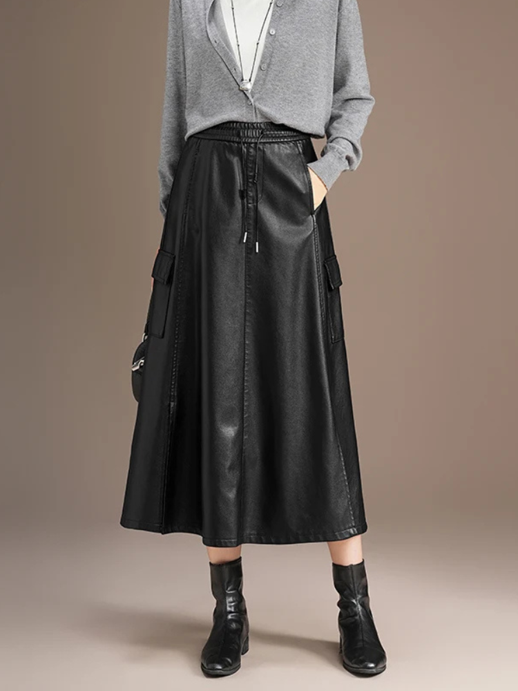 Celine Leather Drawstring Skirt