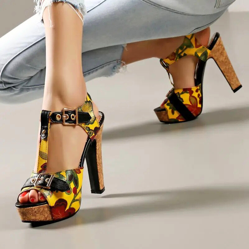 Maribel Floral Block Heels
