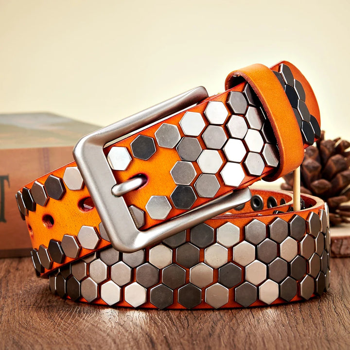 Volkan Genuine Leather Studded Belt