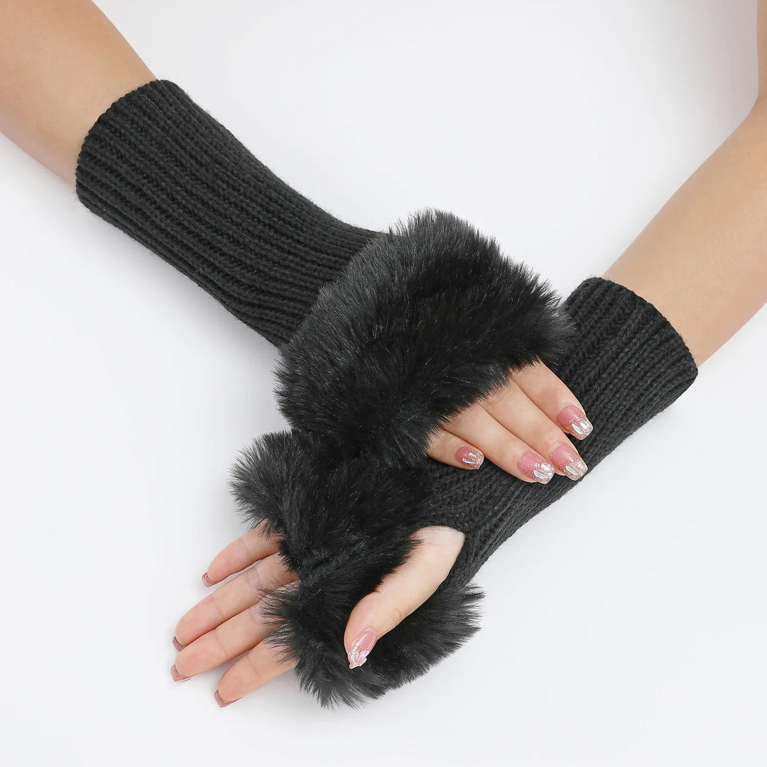 Valeria Ribbed Fur-Cuff Gloves