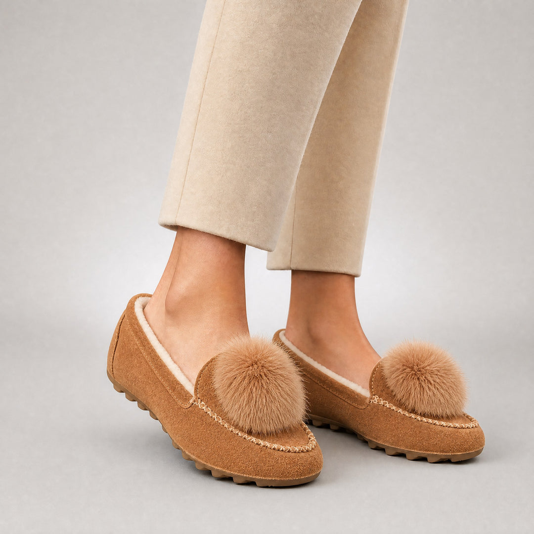 Fiora Pom-Pom Suede Loafers