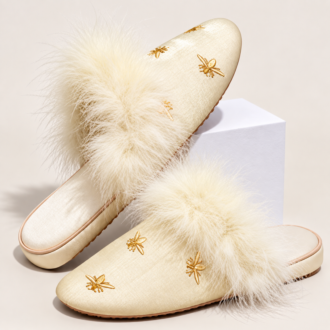 Alice Satin Feathered Slippers