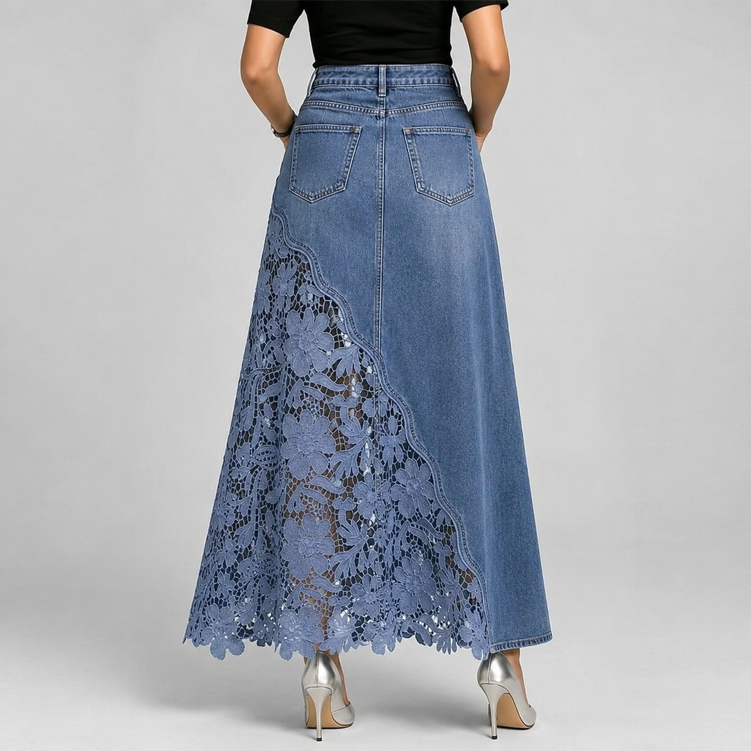 Celeste Lace Denim Maxi Skirt
