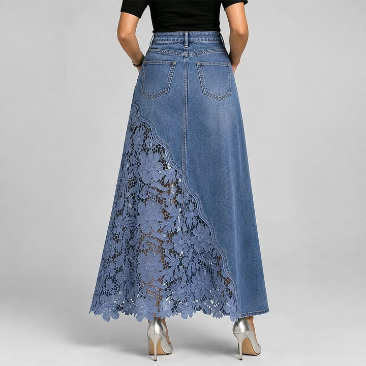 Celeste Lace Denim Maxi Skirt