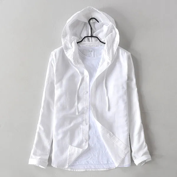 Roma Cotton-Linen Hooded Shirt