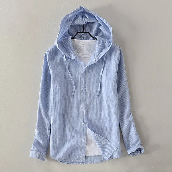 Roma Cotton-Linen Hooded Shirt