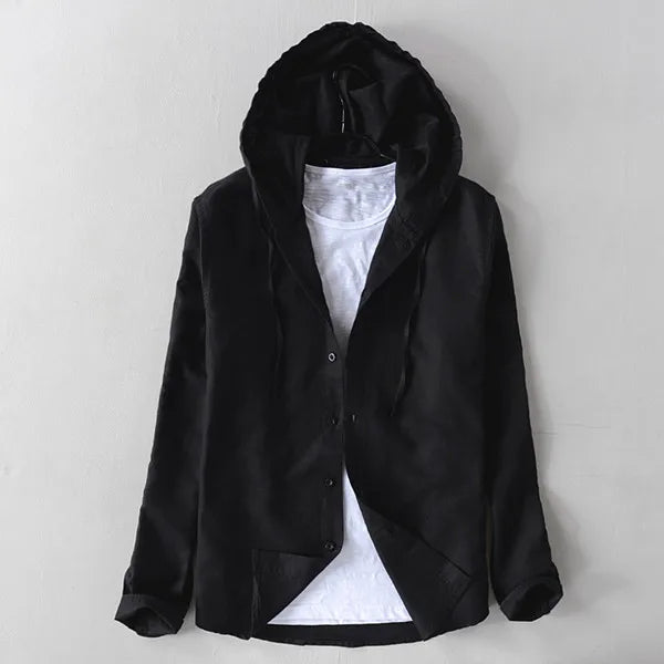 Roma Cotton-Linen Hooded Shirt
