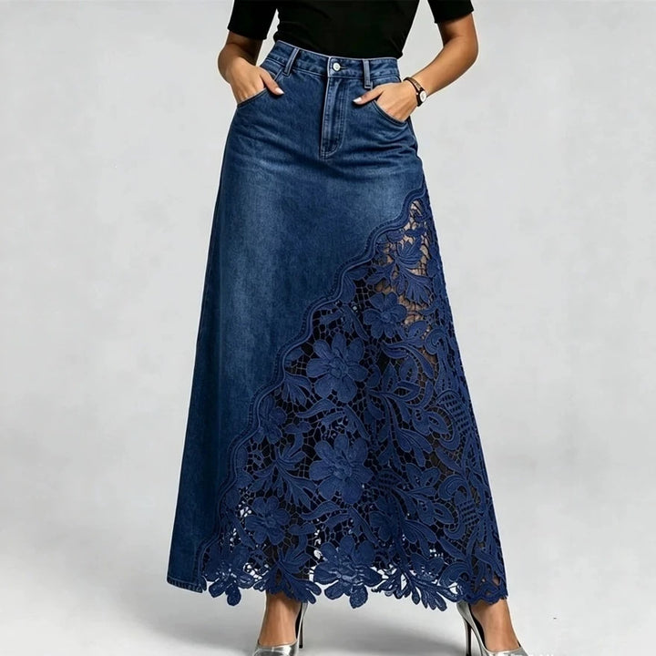 Celeste Lace Denim Maxi Skirt