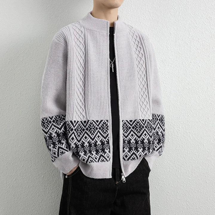 Antoine Jacquard Zip-Up Cardigan