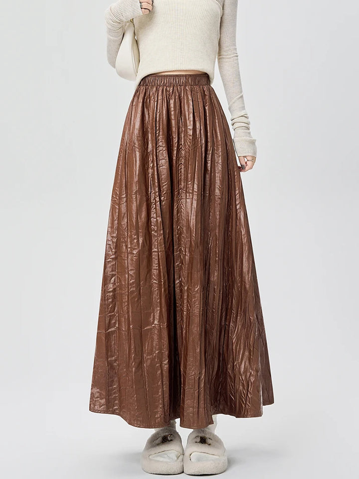 Amelia Crinkle Leather Maxi Skirt
