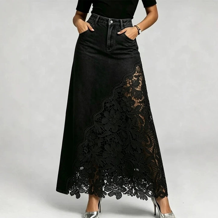 Celeste Lace Denim Maxi Skirt