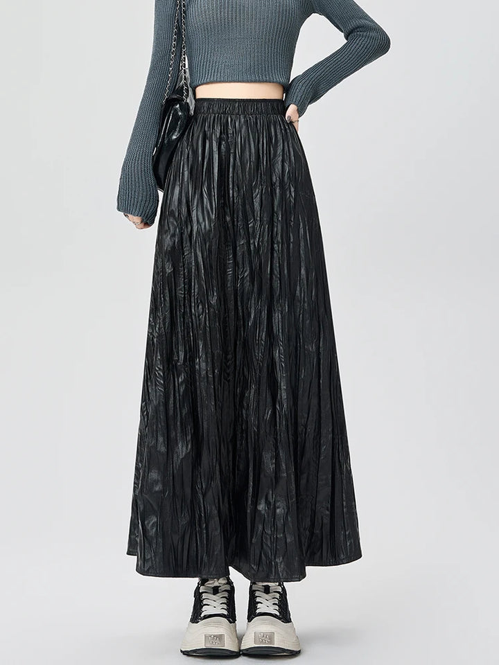 Amelia Crinkle Leather Maxi Skirt