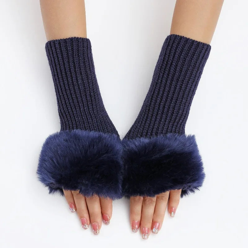 Valeria Ribbed Fur-Cuff Gloves