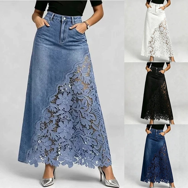 Celeste Lace Denim Maxi Skirt