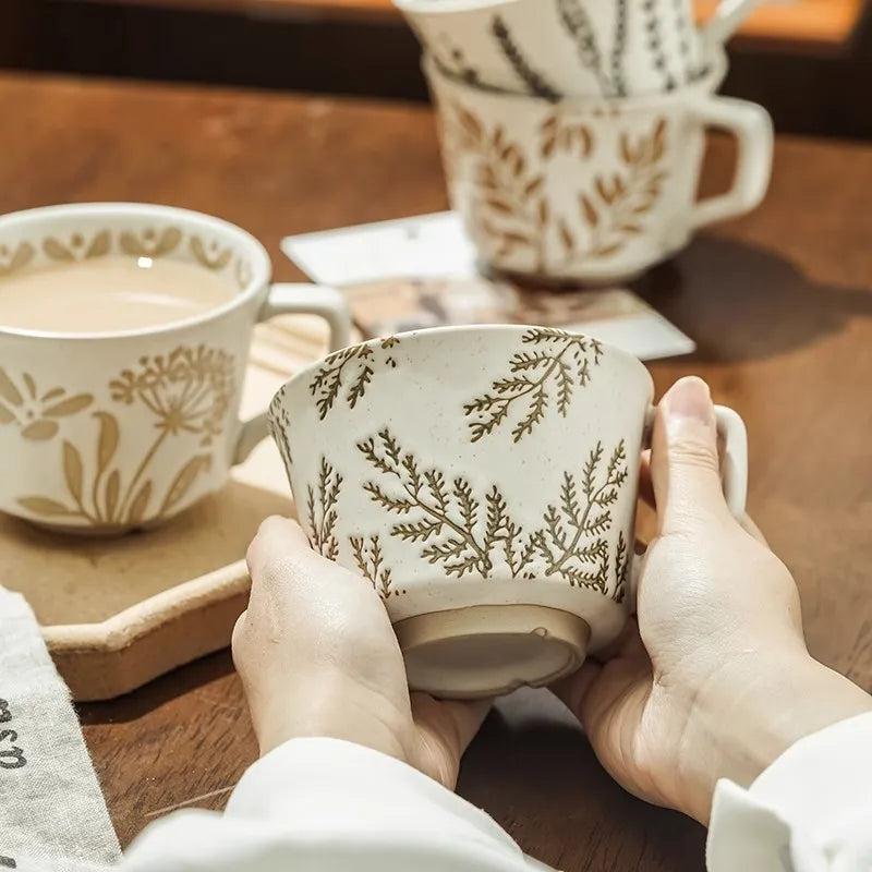 Rustic Porcelain Embossed Mugs