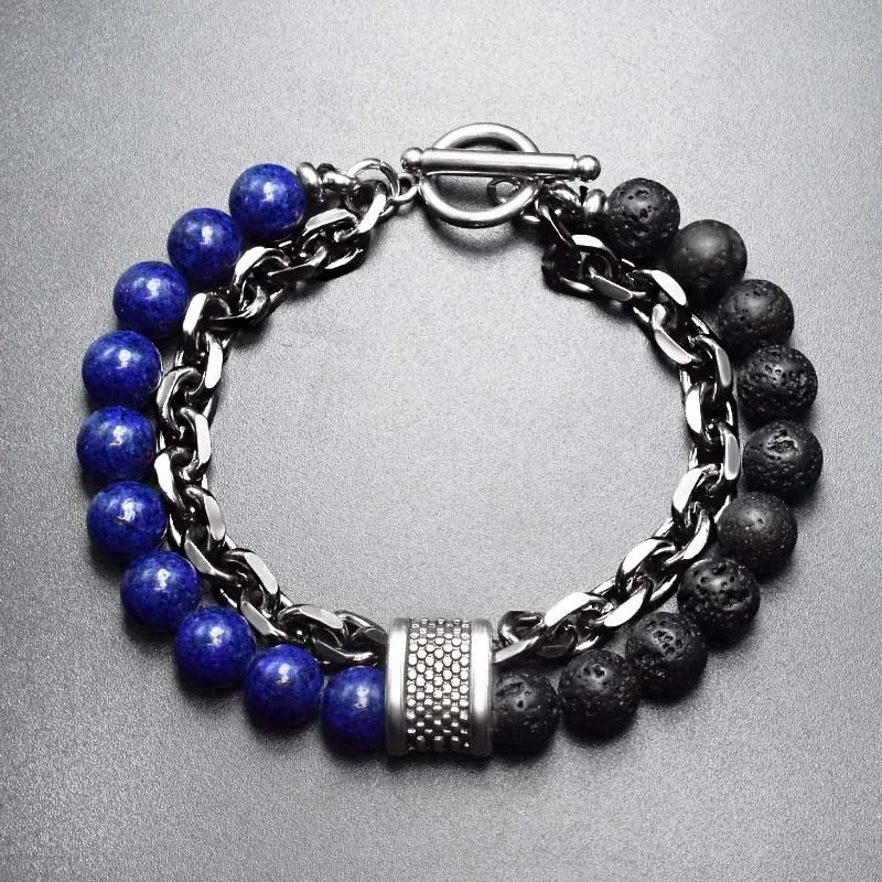 Obsidian Bead & Chain Bracelet